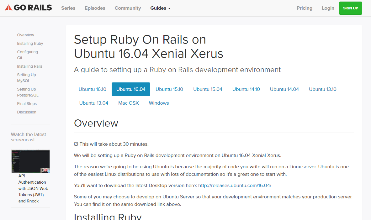 Go Rails Setup Page